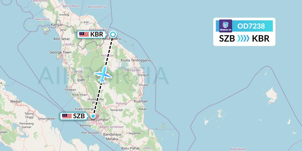 OD7238 Batik Air Malaysia Flight Map: Kuala Lumpur to Kota Bharu