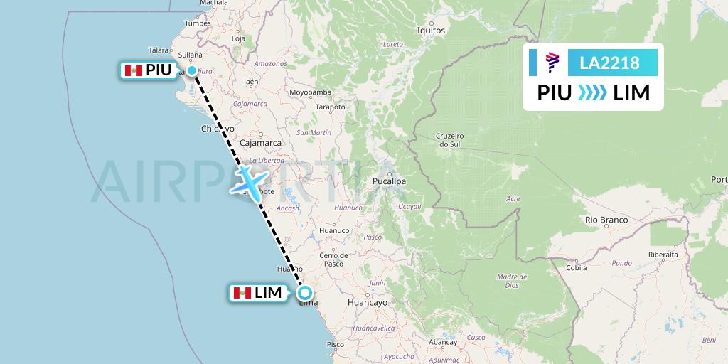 LA2218 LAN Airlines Flight Map: Piura to Lima