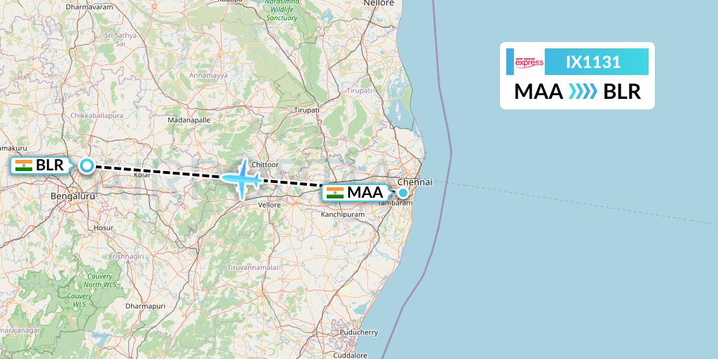 IX1131 Air India Express Flight Map: Chennai to Bangalore