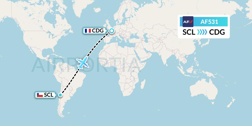 AF531 Air France Flight Map: Santiago to Paris