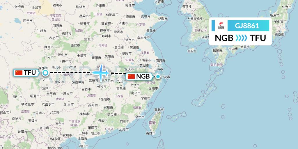 GJ8861 Loong Airlines Flight Map: Ningbo to Chengdu