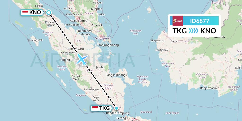 ID6877 Batik Air Flight Map: Bandar Lampung to Medan