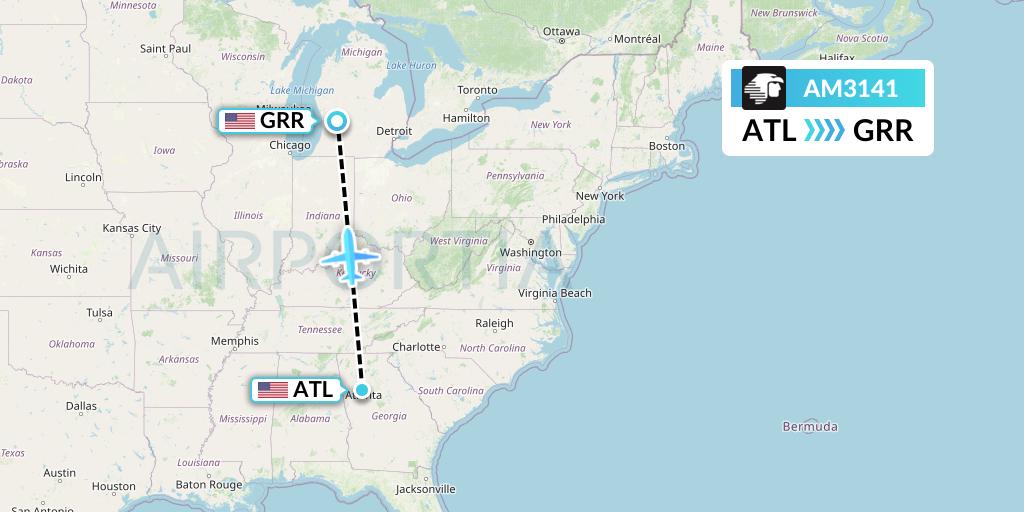 AM3141 Aeromexico Flight Map: Atlanta to Grand Rapids