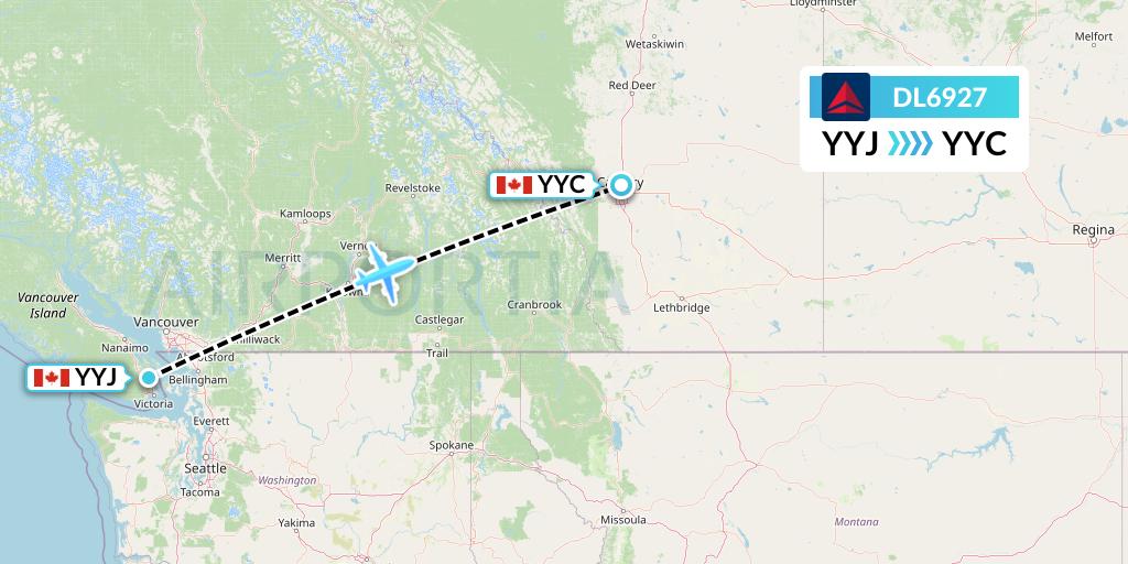 DL6927 Delta Air Lines Flight Map: Victoria to Calgary