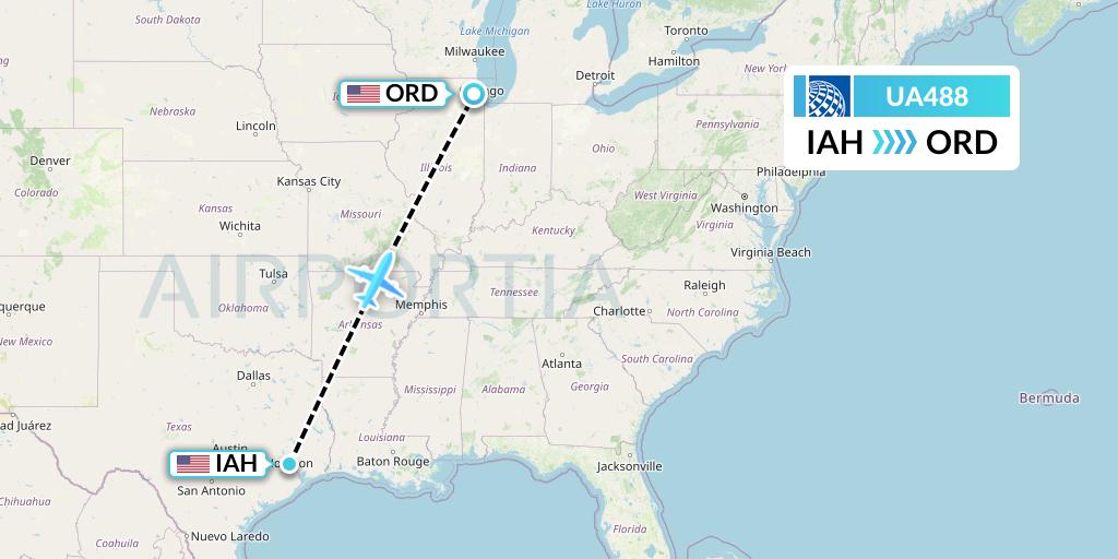 UA488 United Airlines Flight Map: Houston to Chicago