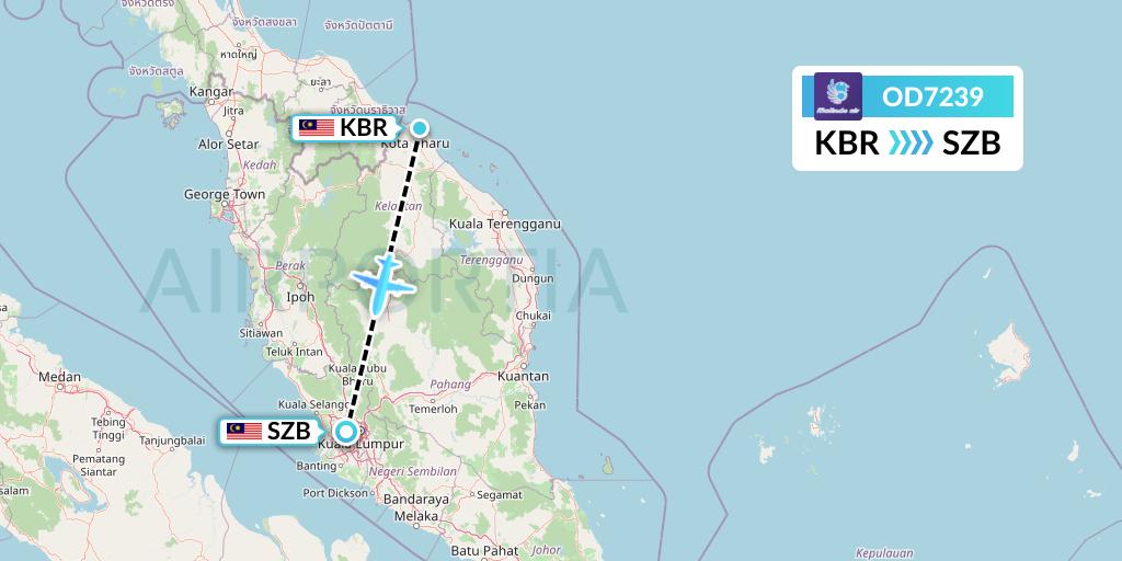 OD7239 Batik Air Malaysia Flight Map: Kota Bharu to Kuala Lumpur