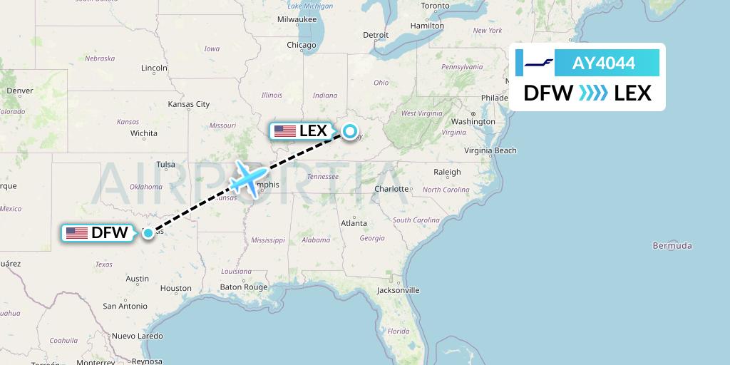 AY4044 Finnair Flight Map: Dallas to Lexington