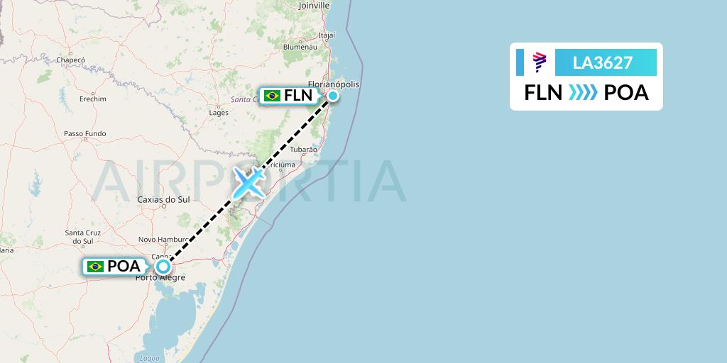LA3627 LAN Airlines Flight Map: Florianopolis to Porto Alegre