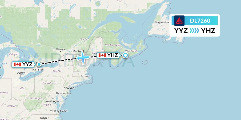 DL7260 Delta Air Lines Flight Map: Toronto to Halifax