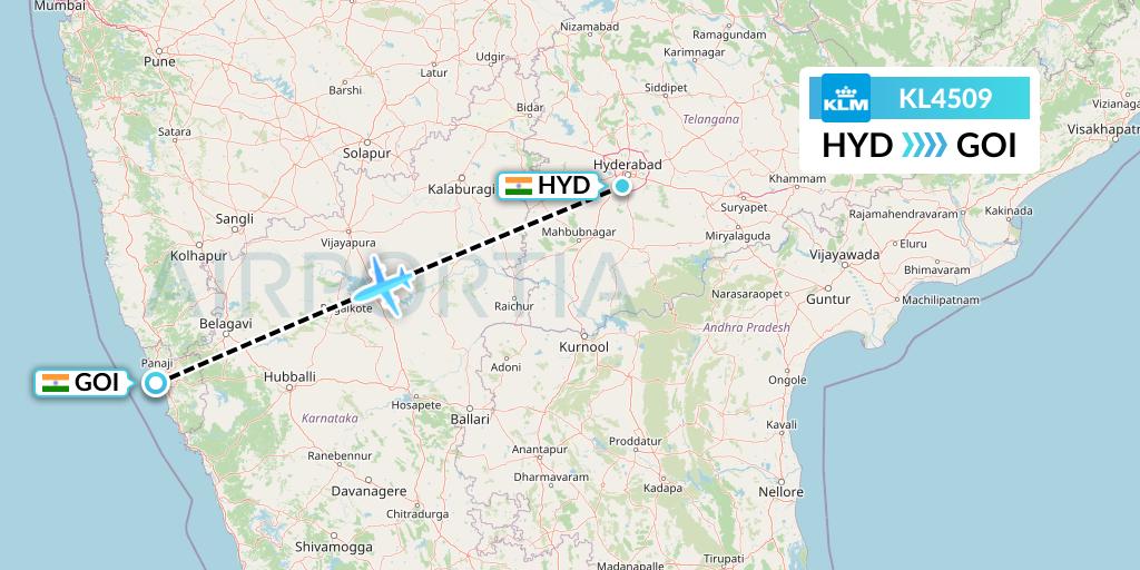 KL4509 KLM Flight Map: Hyderabad to Goa