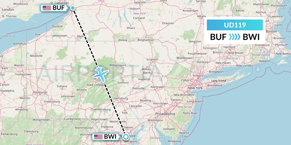 UD119 UR Airlines Flight Map: Buffalo to Baltimore
