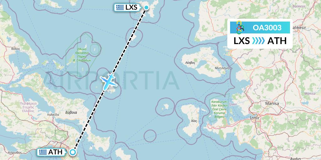 OA3003 Olympic Air Flight Map: Lemnos to Athens