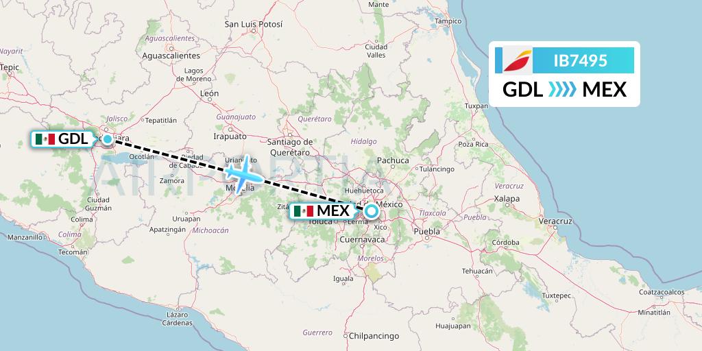 IB7495 Iberia Flight Map: Guadalajara to Mexico City