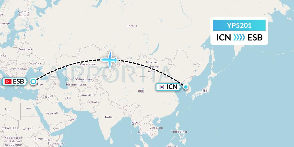 YP5201 Air Premia Flight Map: Seoul to Ankara