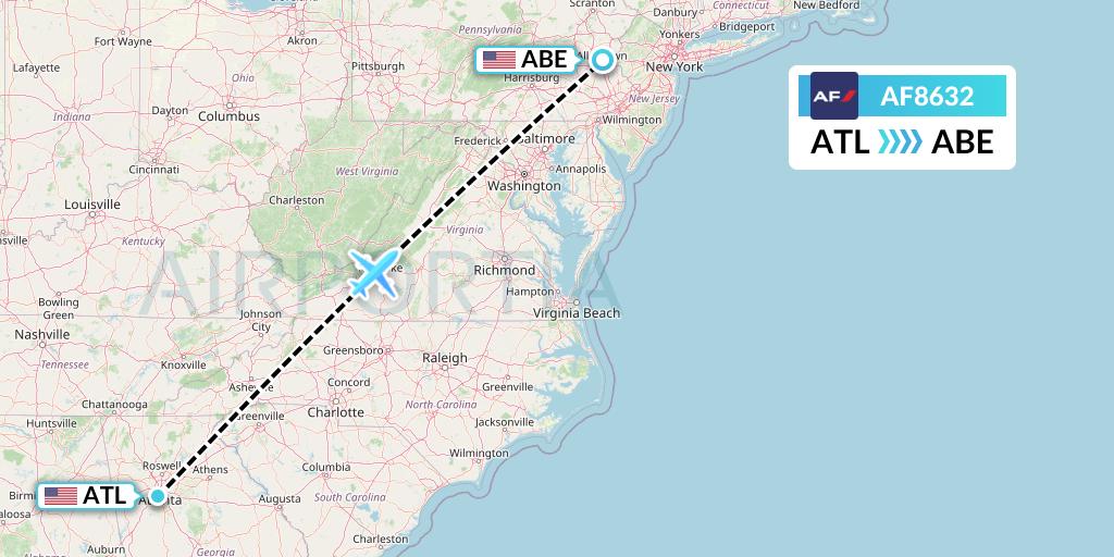 AF8632 Air France Flight Map: Atlanta to Allentown