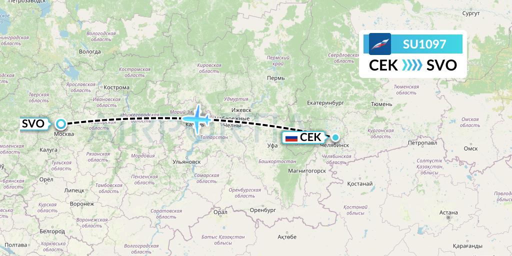 SU1097 Aeroflot Flight Map: Chelyabinsk to Moscow