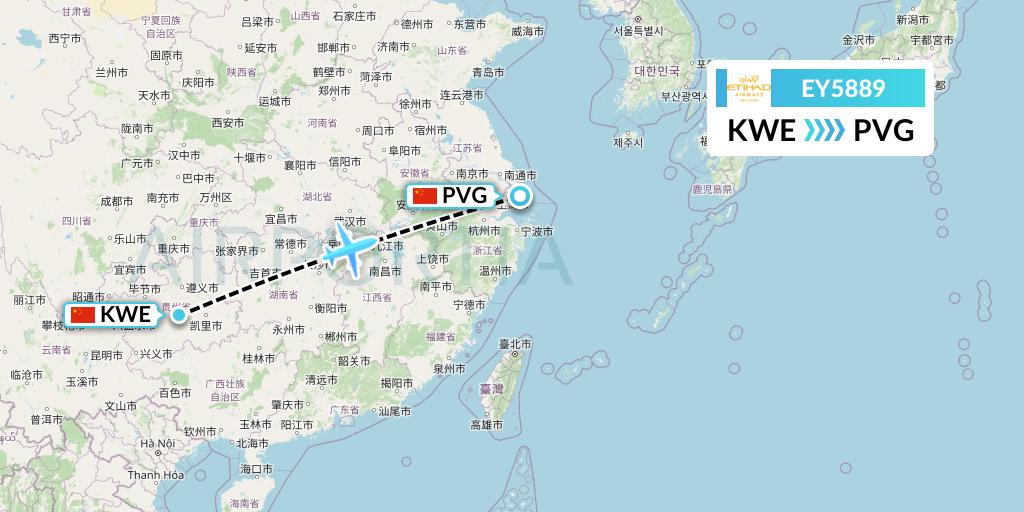 EY5889 Etihad Airways Flight Map: Guiyang to Shanghai