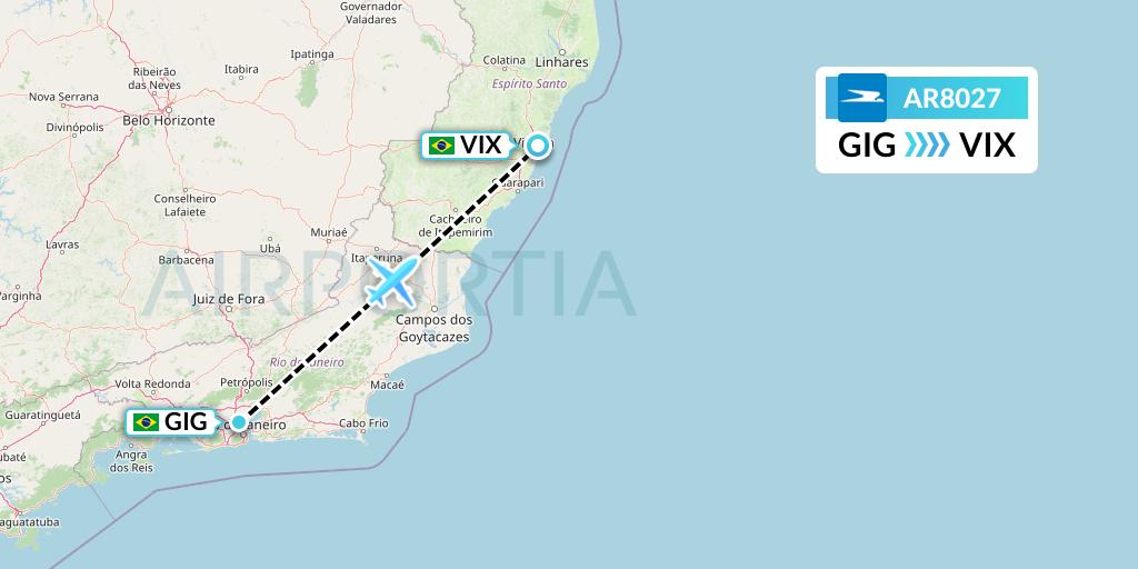 AR8027 Aerolineas Argentinas Flight Map: Rio de Janeiro to Vitoria
