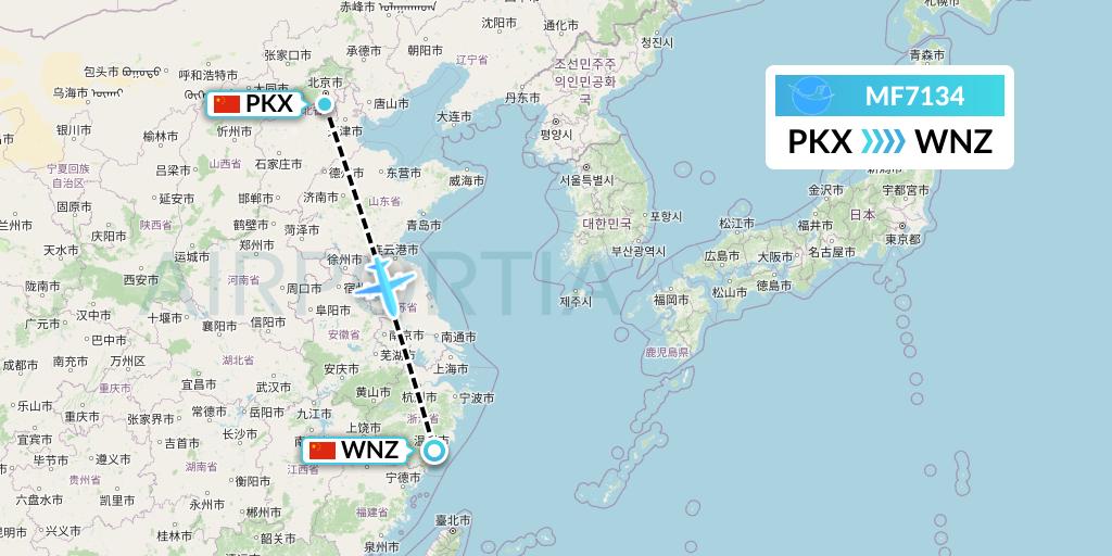 MF7134 Xiamen Airlines Flight Map: Beijing to Wenzhou