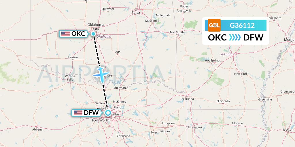 G36112 GOL Transportes Aeros Flight Map: Oklahoma City to Dallas