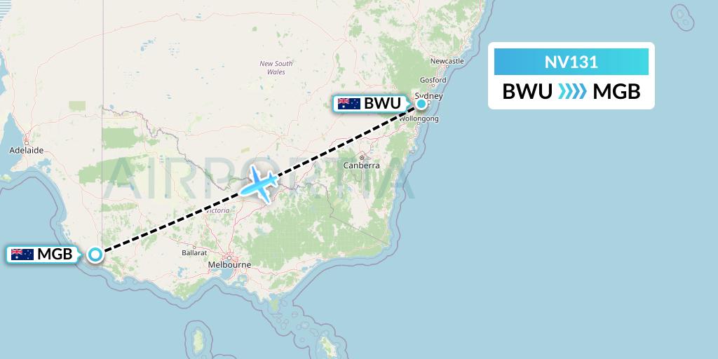 NV131 Naft Airlines Flight Map: Bankstown to Mount Gambier