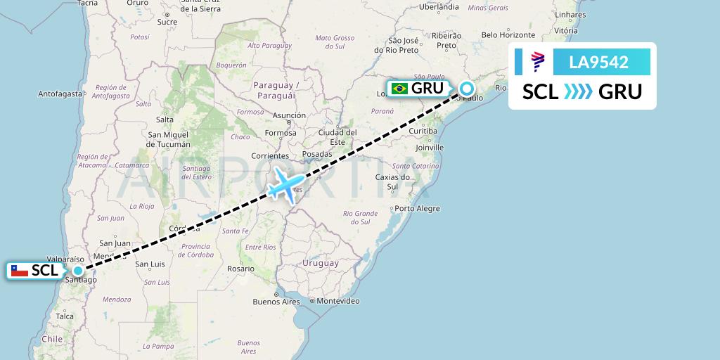 LA9542 LAN Airlines Flight Map: Santiago to Sao Paulo