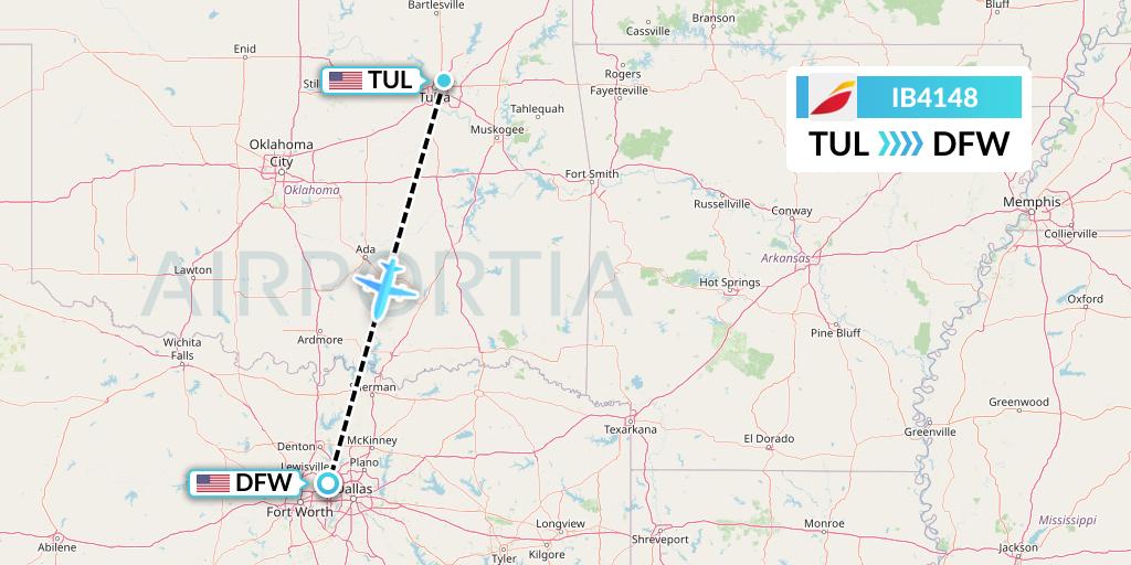 IB4148 Iberia Flight Map: Tulsa to Dallas