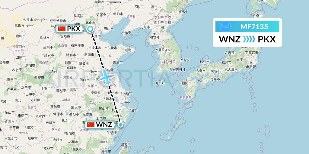 MF7135 Xiamen Airlines Flight Map: Wenzhou to Beijing