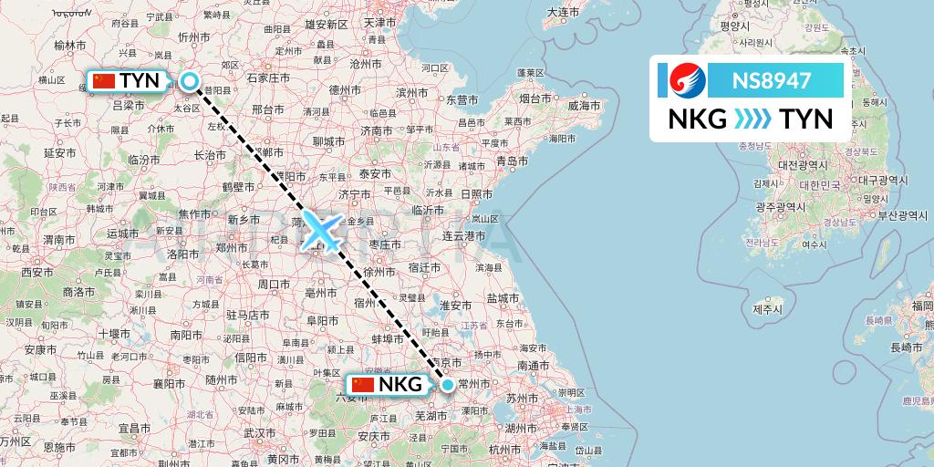 NS8947 Hebei Airlines Flight Map: Nanjing to Taiyuan