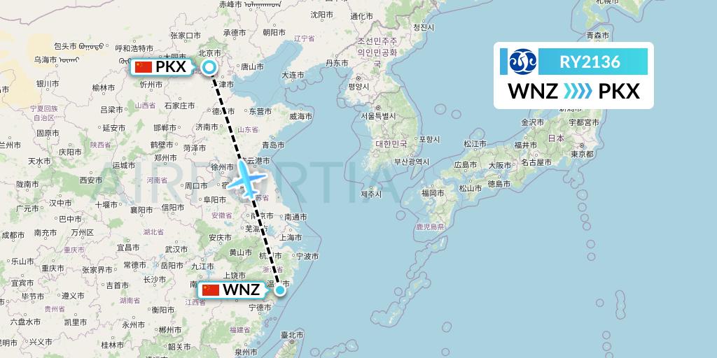RY2136 Jiangxi Air Flight Map: Wenzhou to Beijing