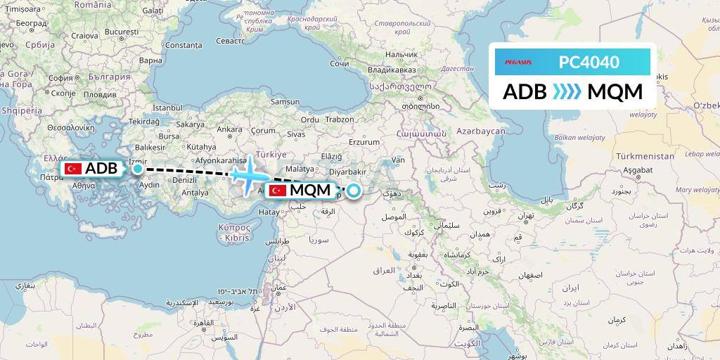 PC4040 Pegasus Airlines Flight Map: Izmir to Mardin