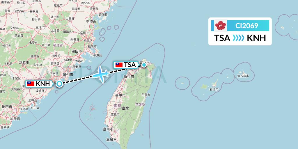 CI2069 China Airlines Flight Map: Taipei to Kinmen