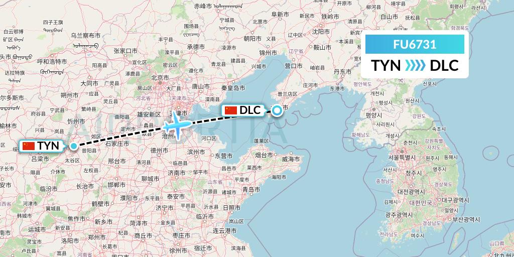 FU6731 Fuzhou Airlines Flight Map: Taiyuan to Dalian