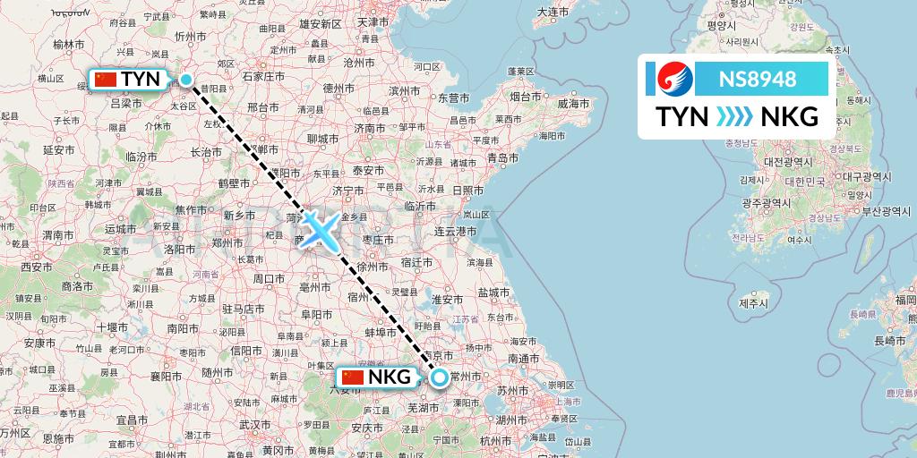 NS8948 Hebei Airlines Flight Map: Taiyuan to Nanjing