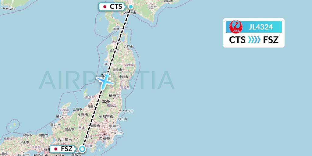 JL4324 Japan Airlines Flight Map: Sapporo to Shizuoka