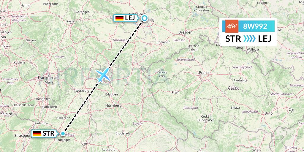 8W992 Fly AllWays Flight Map: Stuttgart to Leipzig