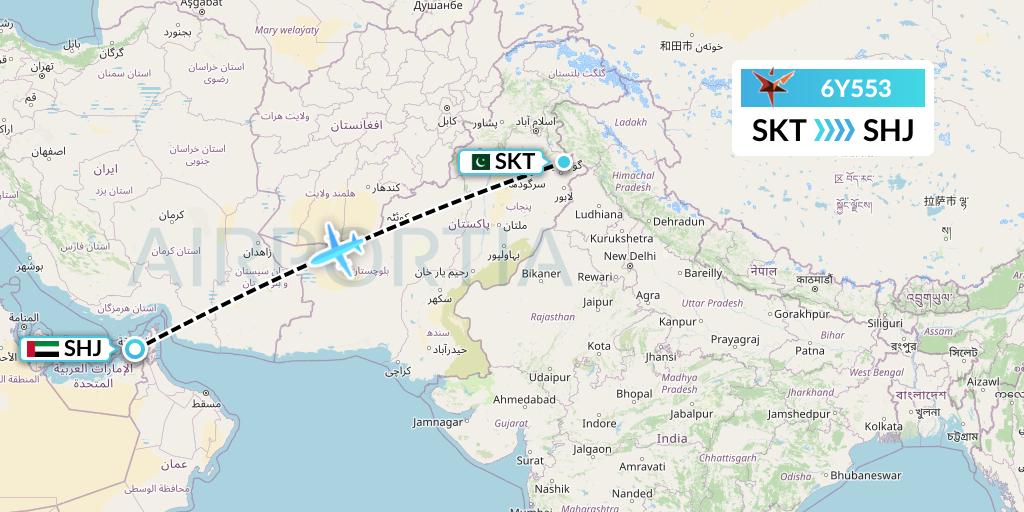 6Y553 SmartLynx Flight Map: Sialkot to Sharjah