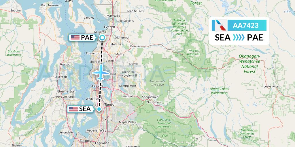 AA7423 American Airlines Flight Map: Seattle to Everett