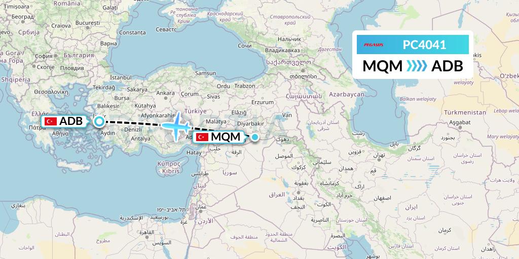 PC4041 Pegasus Airlines Flight Map: Mardin to Izmir