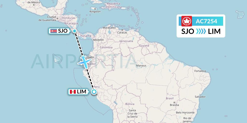 AC7254 Air Canada Flight Map: San Jose to Lima