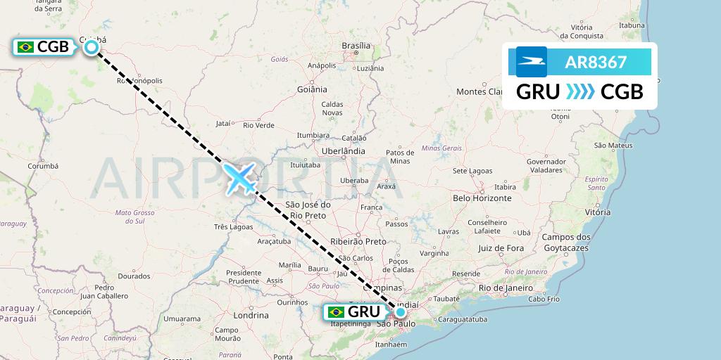 AR8367 Aerolineas Argentinas Flight Map: Sao Paulo to Cuiaba