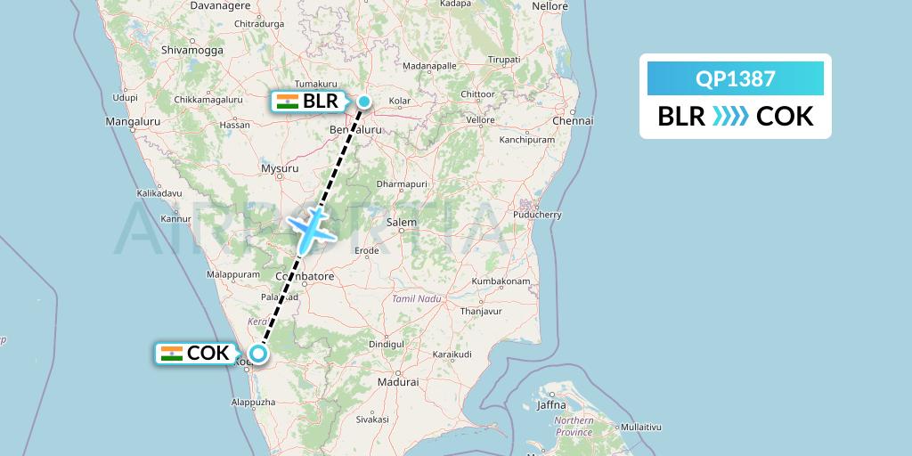 QP1387 Akasa Air Flight Map: Bangalore to Cochin