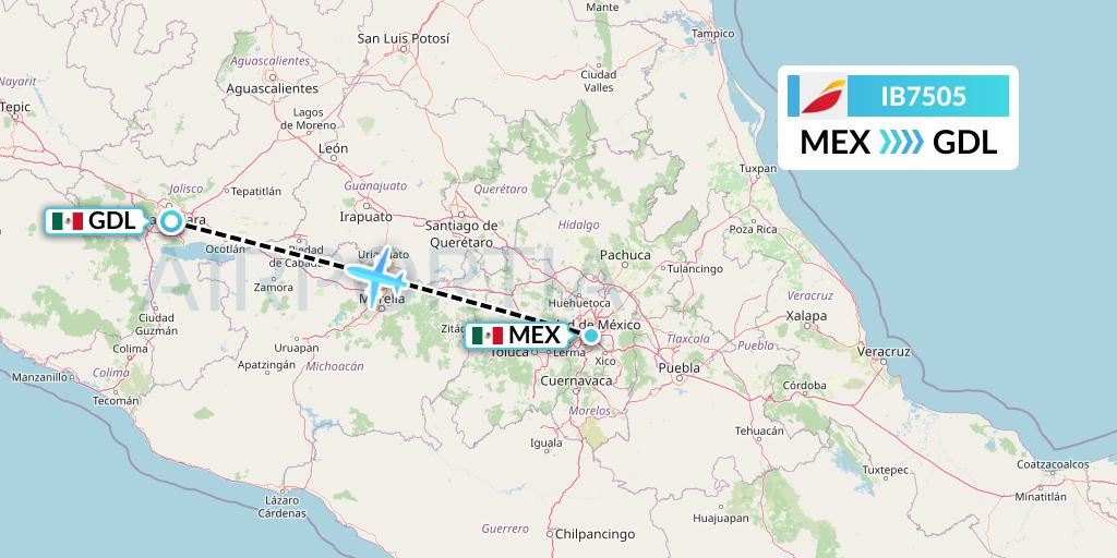 IB7505 Iberia Flight Map: Mexico City to Guadalajara