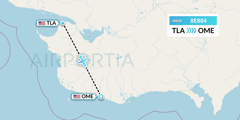 8E884 Bering Air Flight Map: Teller to Nome