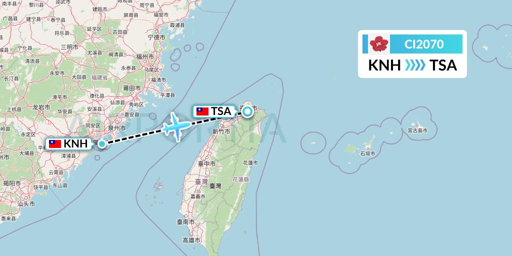 CI2070 China Airlines Flight Map: Kinmen to Taipei