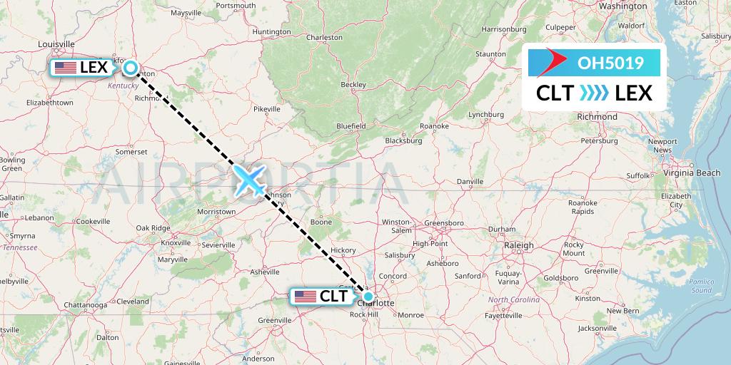 OH5019 PSA Airlines Flight Map: Charlotte to Lexington