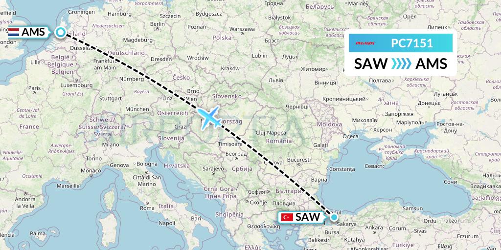 PC7151 Pegasus Airlines Flight Map: Istanbul to Amsterdam