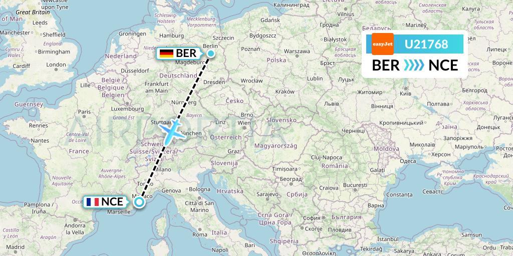U21768 EasyJet Flight Map: Berlin to Nice