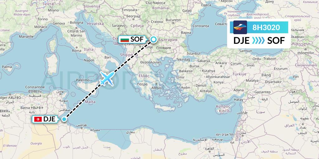 8H3020 BH Air Flight Map: Djerba to Sofia