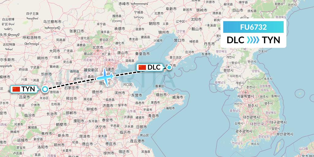 FU6732 Fuzhou Airlines Flight Map: Dalian to Taiyuan